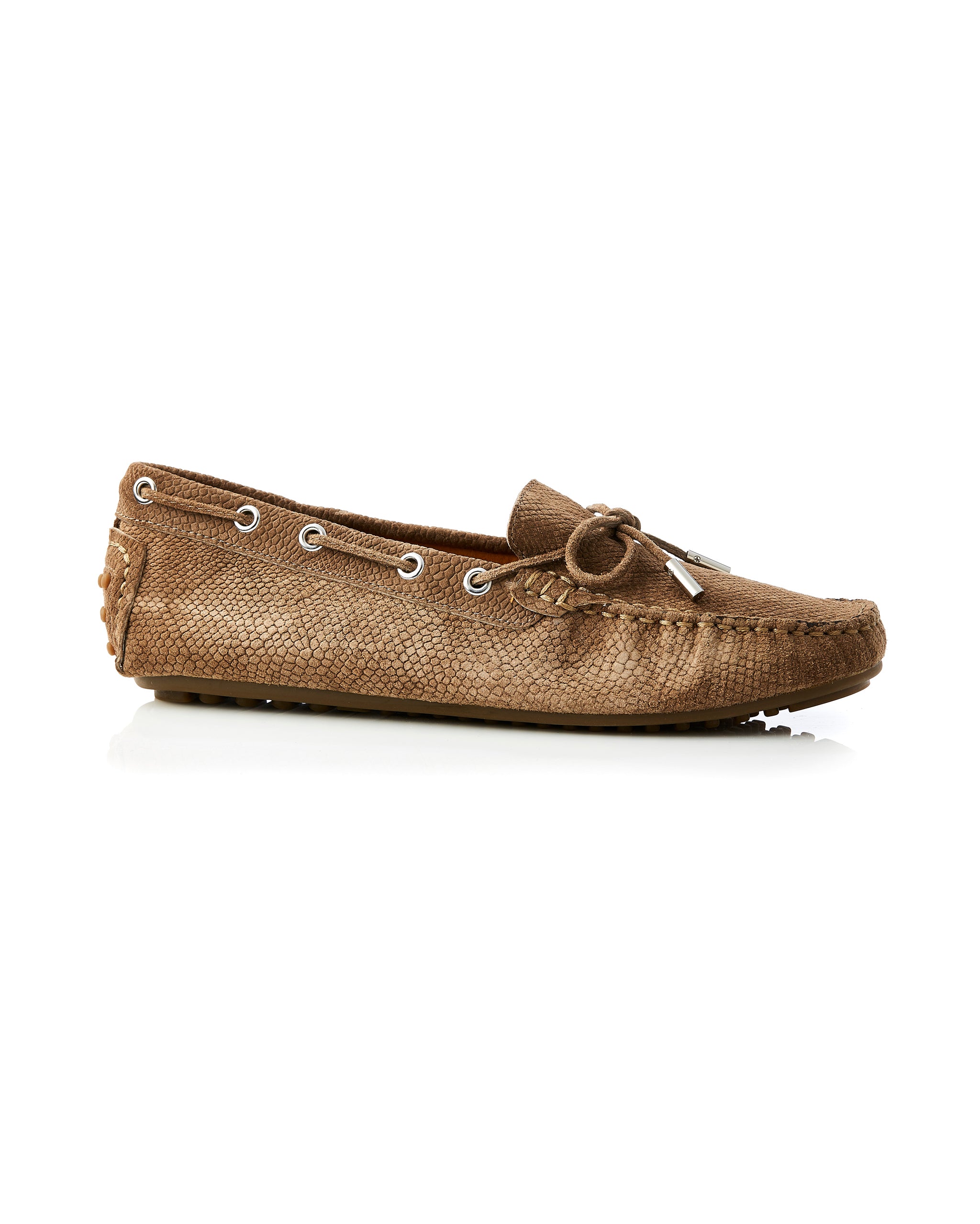 Daria Suede Mini Snake Loafer Tan side view