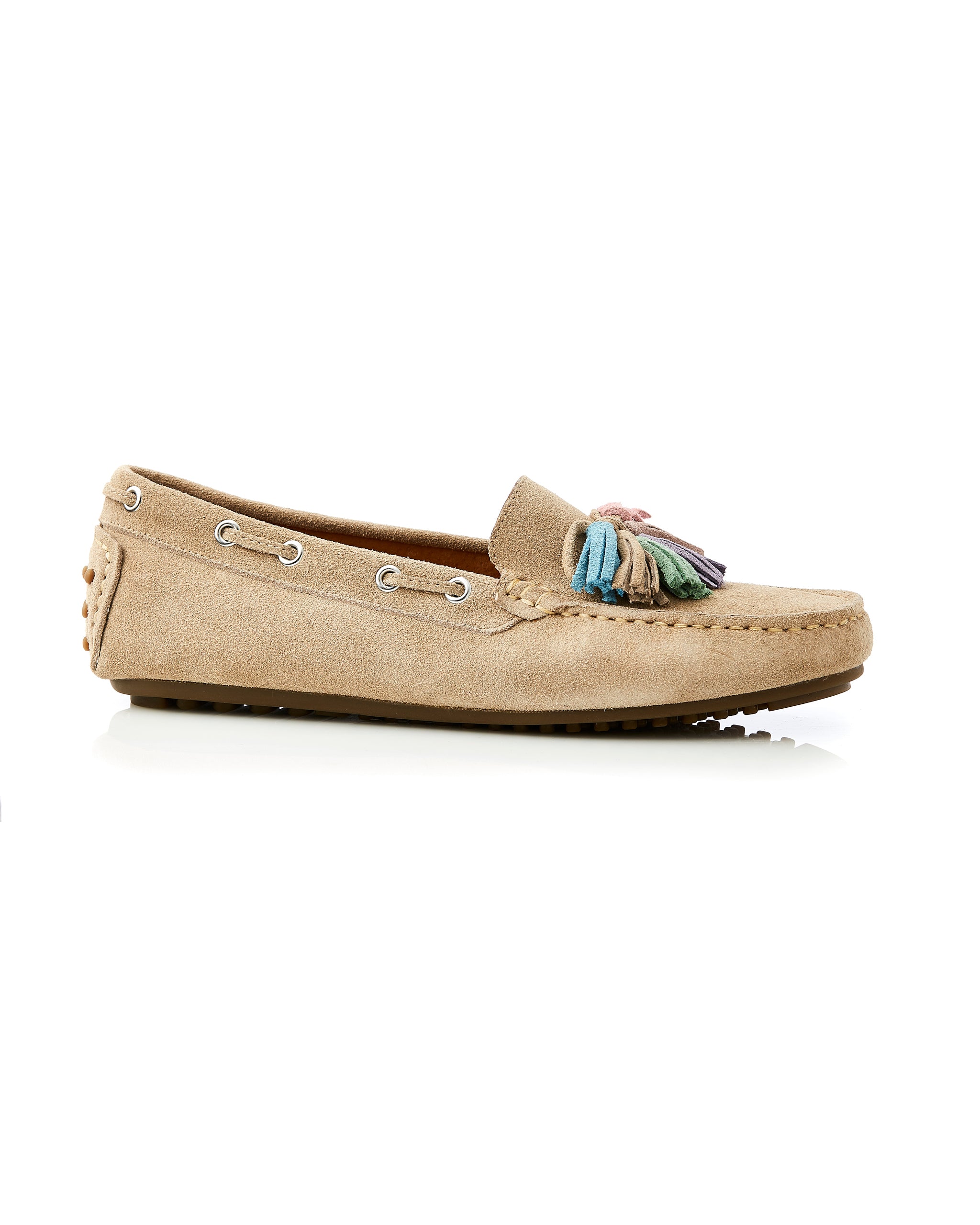 DARIA Suede Tassel Loafer Bone side