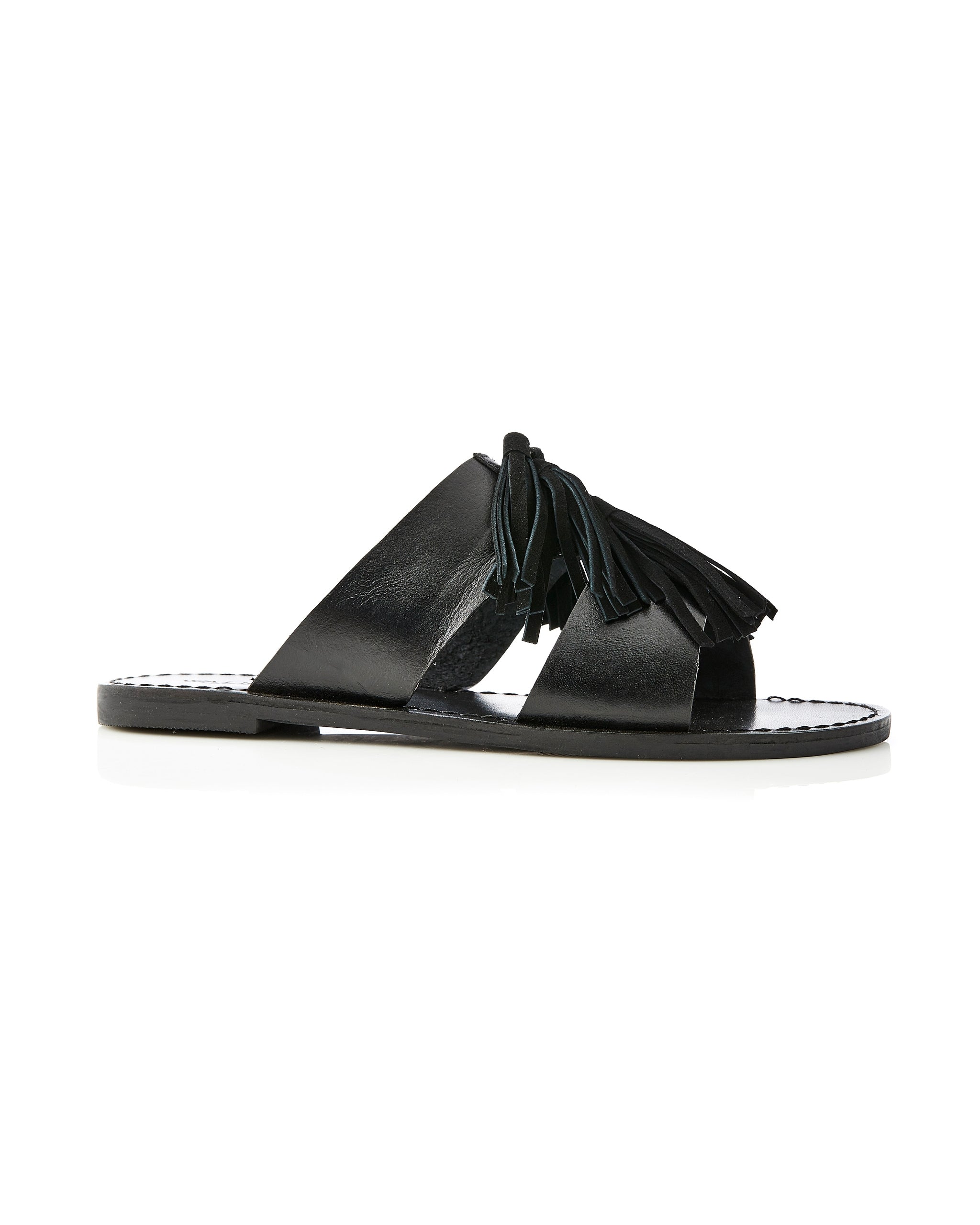 Samos Leather Slide Black side view
